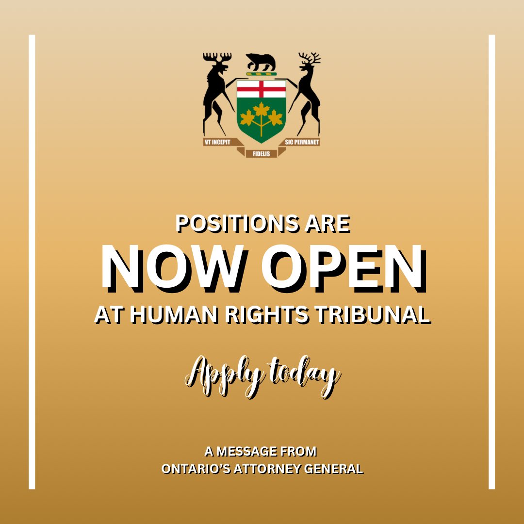 douglasdowney's tweet photo. Positions are now open at the Human Rights Tribunal of #Ontario.

The deadline to apply is February 11, 2024.

Click the link below to apply and learn more about what is required.

🔗: https://t.co/Lb52yf5XEL https://t.co/8OiPcNZCna