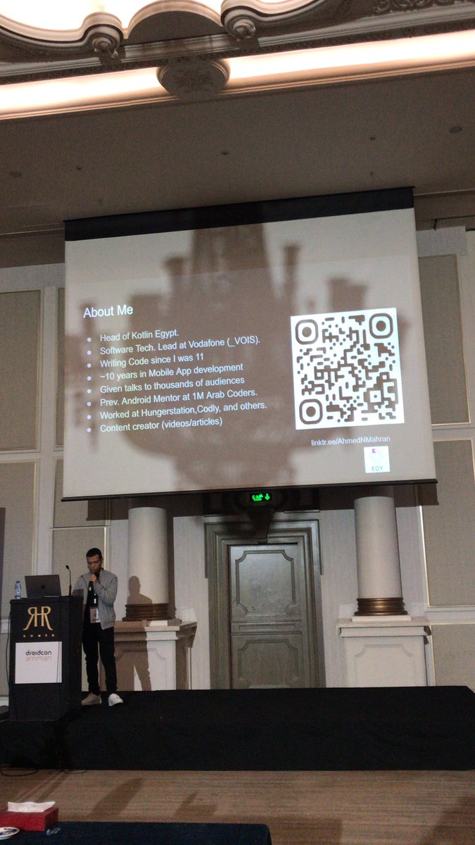 DroidconAmman's tweet photo. Ahmed Nabil takes the stage for his talk “Compose here, compose there, compose everywhere” 
@AhmedNMahran 
#dcam24 https://t.co/Z7w7yWYhYs