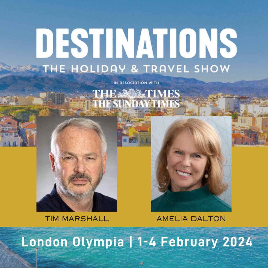 Destinations: The Holiday & Travel Show @DestinationShow is heading to London Olympia from Feb 1st to Feb 4th! On Feb 1st we will be joined on the Travel Stage by Authors Tim Marshall @Itwitius and Amelia Dalton. More speakers to be announced! stanfords.co.uk/stanfords-trav…