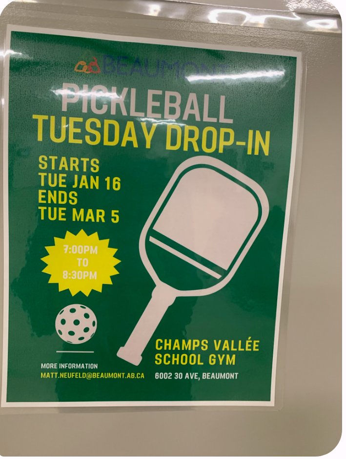 @T4XBeaumont Drop-in Pickle Ball evening at school gym. 7 pm -8:30. Must register/pay at Rec. center desk