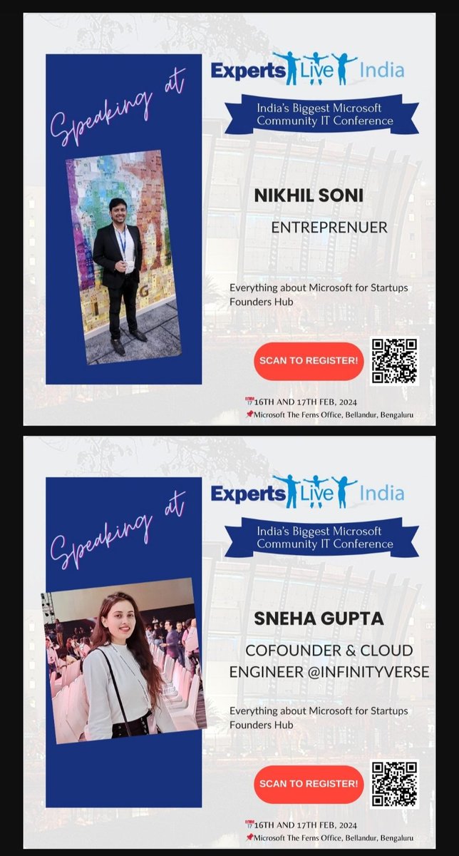 MyInfinityVerse's tweet photo. Both of our Founders Nikhil Soni and Sneha Gupta will be speaking at India's Biggest Microsoft Community IT Conference in Bangalore at Microsoft Office on 16-17th February.
#Bangalore #Founders #InfinityVerse #Microsoft #Community #IT https://t.co/oksXCDS266