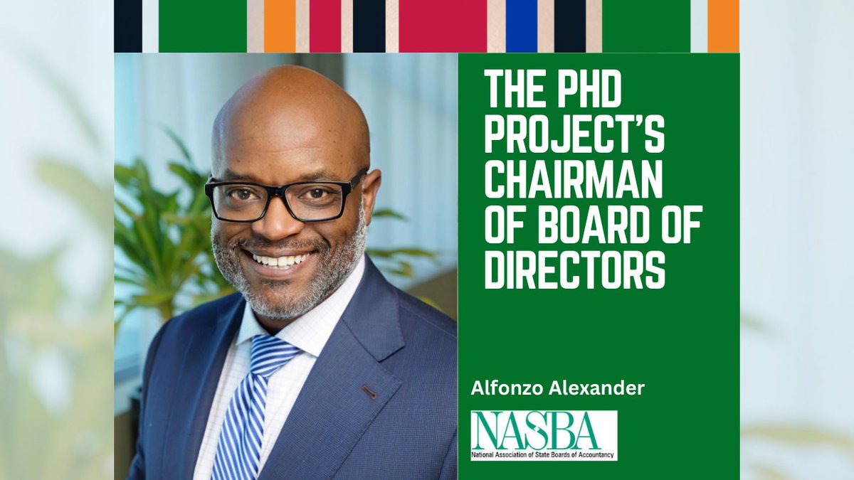 ThePhDProject's tweet image. Have you met our new board chair? Learn more about @NASBA’s Alfonzo Alexander! #ThePhDProject #MakingADifference #BuildingDiversityTogether #RepresentationMatters
linkedin.com/pulse/sitting-…