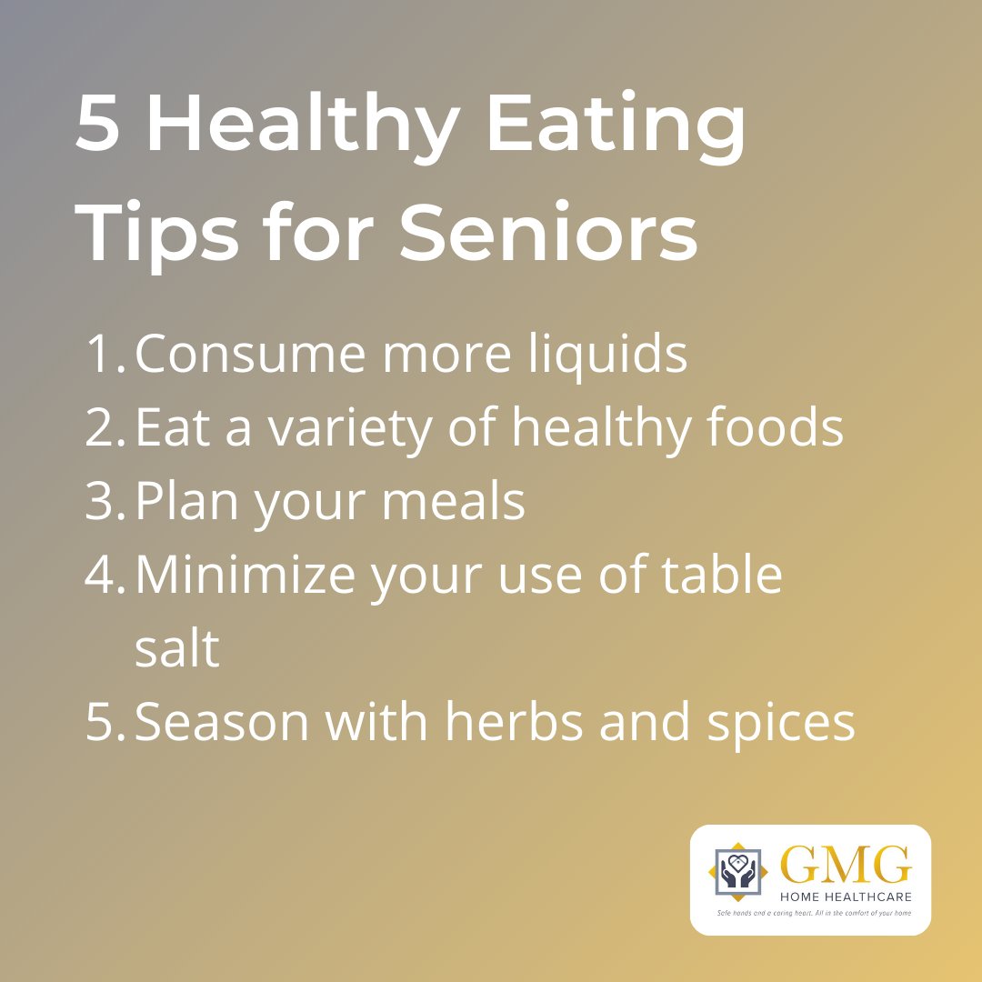 Maintain Your Health Throughout Aging with These Nutritional Tips: Make Wise, Healthy Dietary Decisions for Lasting Wellness

#stayhealthy #healthyhabit #foodchoice #elder #eatinghabit #homecare #feeding #GMGHomehealthcare