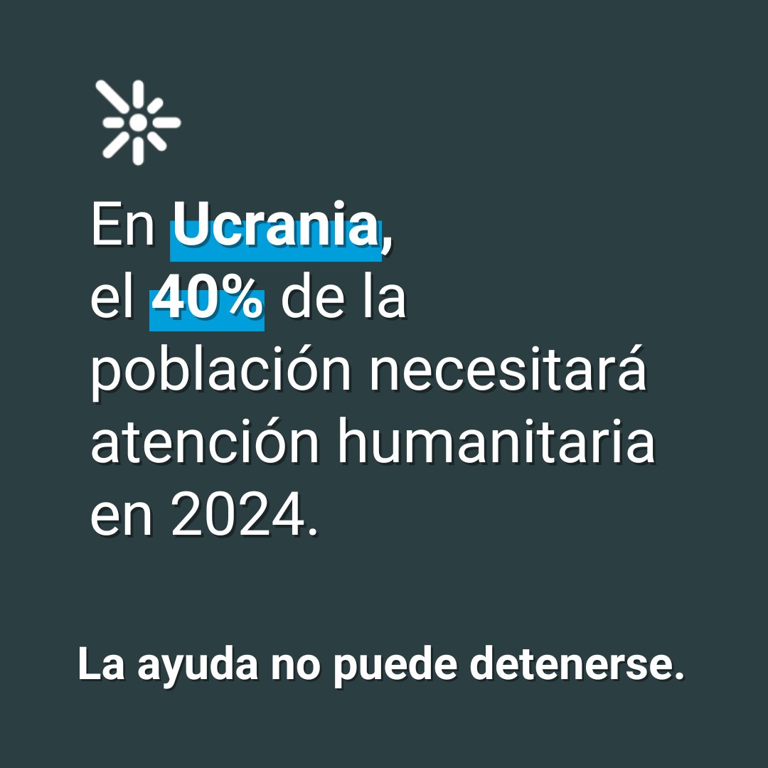 En Ucrania, el 40% de la población necesitará asistencia humanitaria en 2024. La guerra sigue causando muerte, destrucción y sufrimiento. @UNOCHA hace un llamamiento a la comunidad internacional para que la ayuda hacia los más vulnerables no deje de llegar.