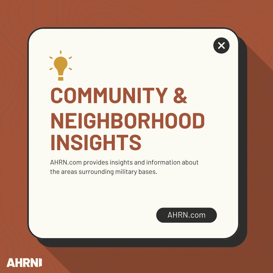 🏘️ Knowing the local community and neighborhood is vital when selecting a new home. AHRN.com shows details about areas near military bases so military families can choose locations that match their lifestyle and preferences. #AHRN #MilitaryLife #housing #Military