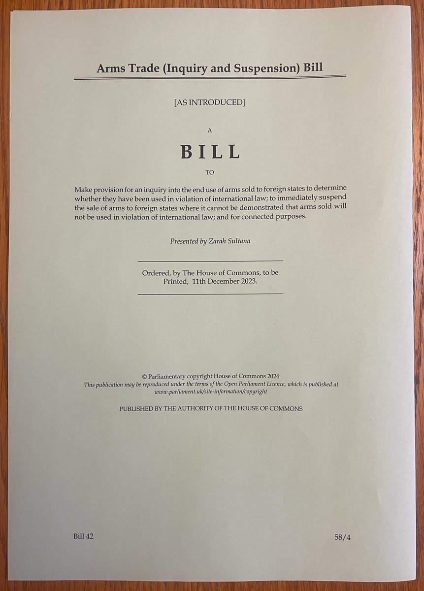 zarahsultana's tweet photo. Today I tried to propose my bill in Parliament to suspend arms sales to Israel, but it wasn't given time to be debated or voted on.

I'm bringing it back on 1 March and I'll keep raising this issue until the government ends its complicity in Israel's genocidal war on Gaza. https://t.co/OpOpyWaQIf