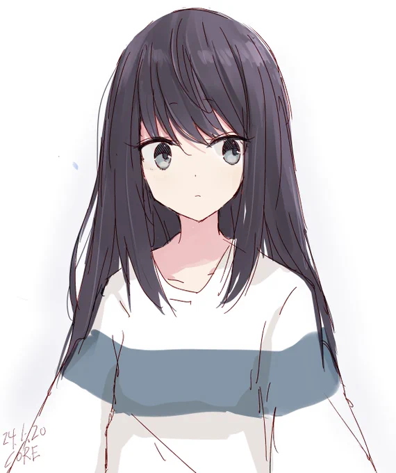 黒髪子ちゃん描いてから寝ようとおもった #rkgk