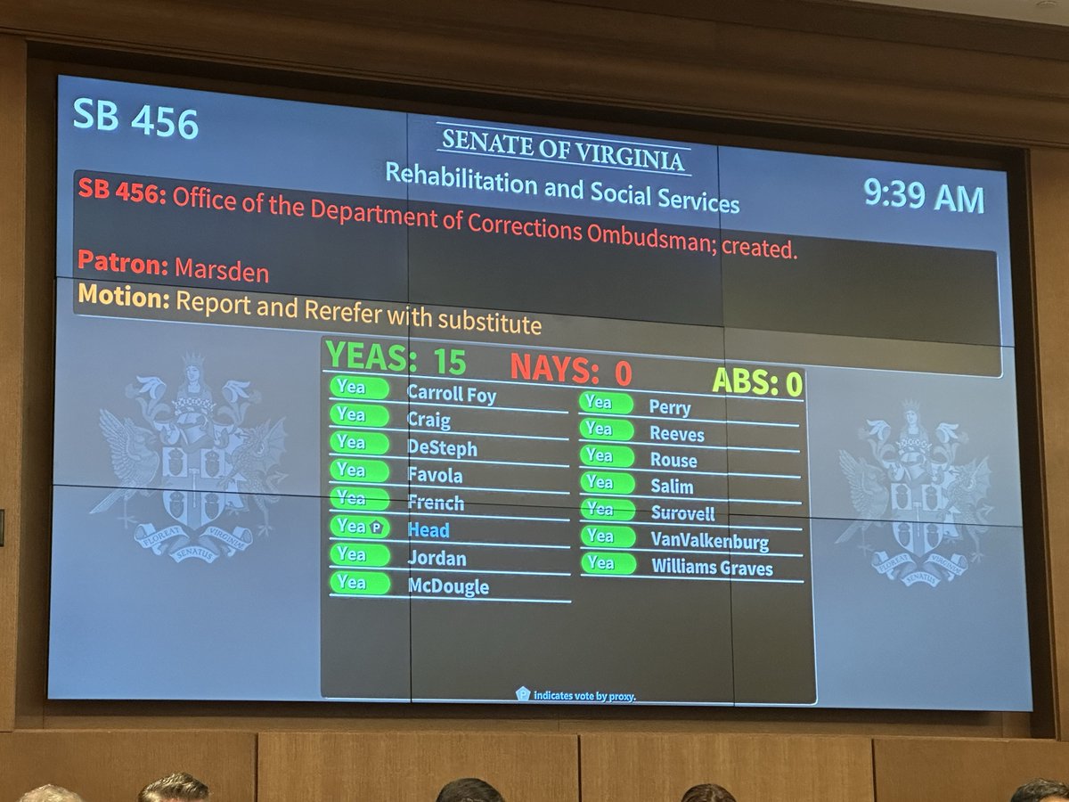 ACLUVA's tweet image. 💥GOOD: There's great BIPARTISAN support in a Senate committee for:

✅SB456 (independent oversight of VADOC);
✅SB378 (free prison phone calls)

Connecting incarcerated people with their families &amp;amp; holding VADOC accountable are good policies with bipartisan support. #VAleg