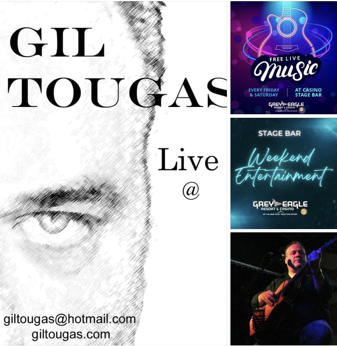 Excited for my first time as a solo at the Grey Eagle Casino tonight and Saturday. I’ll be performing at the Stage Bar in the Casino!! Start time 9:30 PM. I’ll see you there!!