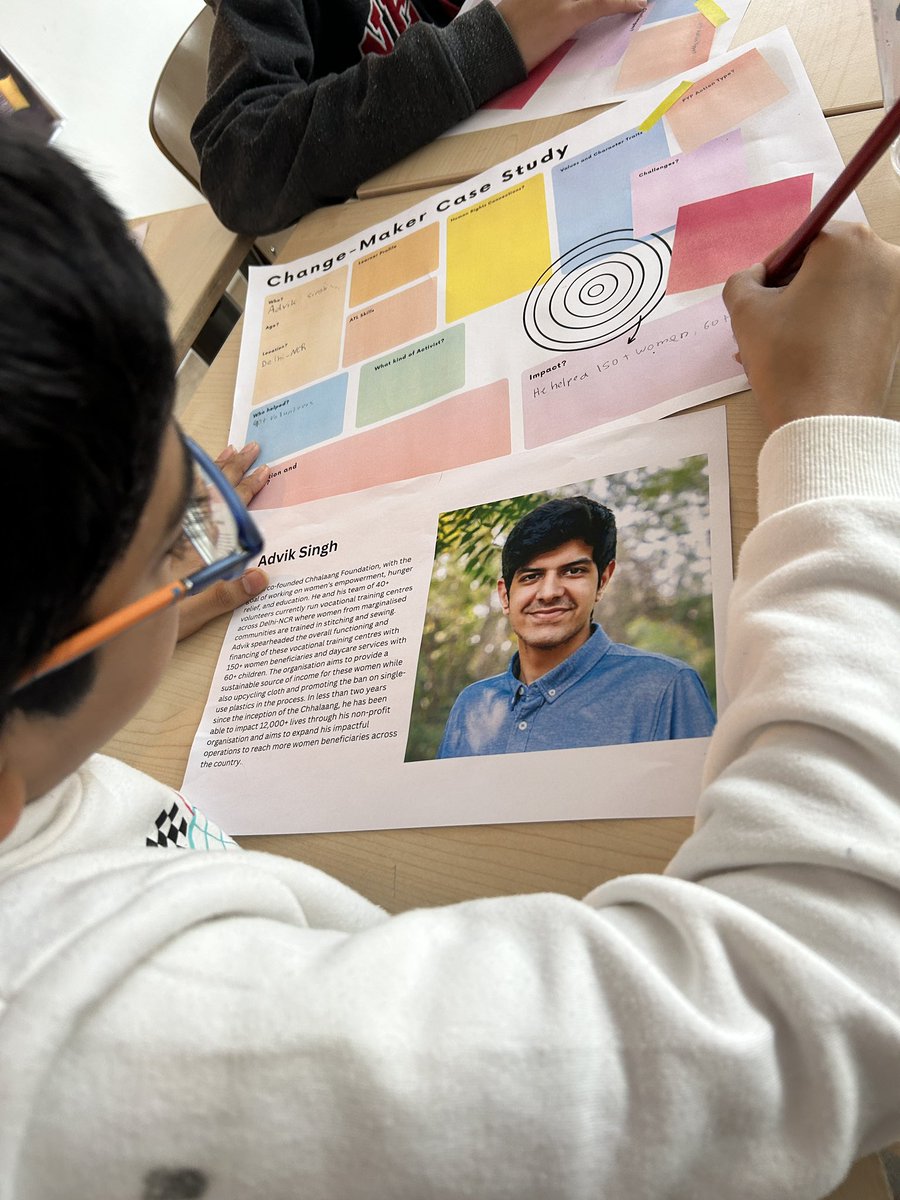 kpackteacher's tweet photo. Inquiring into the ‘anatomy of a change maker’. First step: case studies to infer and profile young change makers, their motivation, action and impact #ibpyp #changemakers #conceptbasedinquiry #sharingtheplanet https://t.co/8PeZbvKlc0