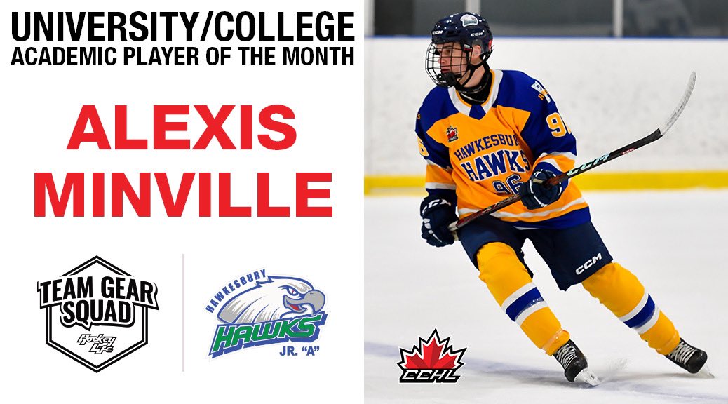 Release | @TheCCHL is pleased to announce that @hawkesburyhawks forward Alexis Minville has been named the @ProHockeyLife_ University/College Academic Player of the Month for December📖 🗞️ | thecchl.ca/alexis-minvill… 📸 | icelevel.com