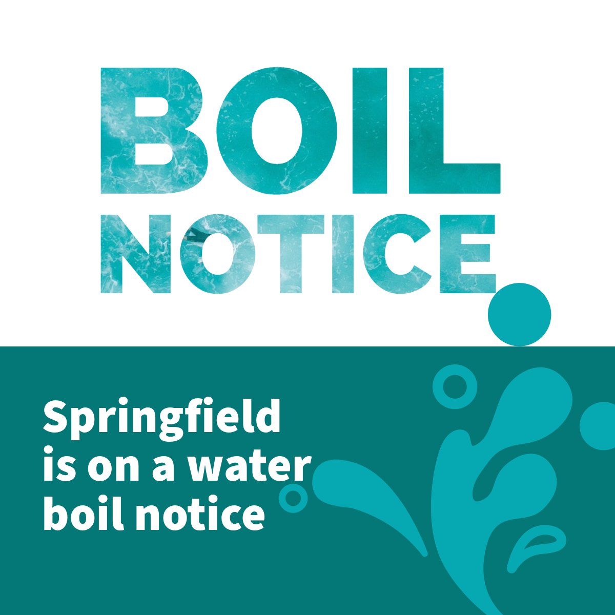 Until further notice, Springfield is on a water boil notice. It is recommended for tap water to bring water to a full rolling boil for 1 minute before drinking. For a full list of precautions to take during this event, check out the link below bit.ly/3U87oft