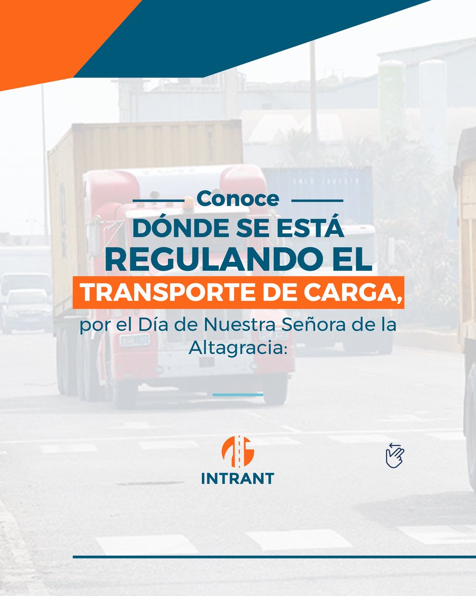 INTRANT_RD's tweet photo. #AvisoIntrant 🔴
➡️ Desliza y conoce dónde se estará regulando el transporte de carga, por el Día de Nuestra Señora de la Altagracia, a partir de las 2:00 p.m. del 20 de enero hasta las 12:00 p.m. del 21 de enero. https://t.co/eyEki2Rv5Q