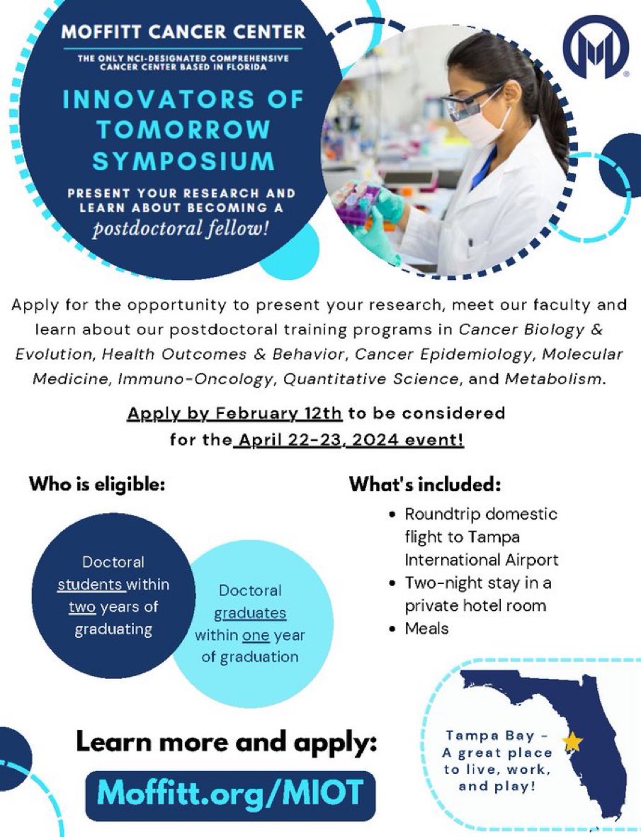 KarenMannLab's tweet image. Apply right now for this amazing opportunity to share your exciting science and explore why post-doctoral training at Moffitt is your next step in your scientific journey @MoffittNews