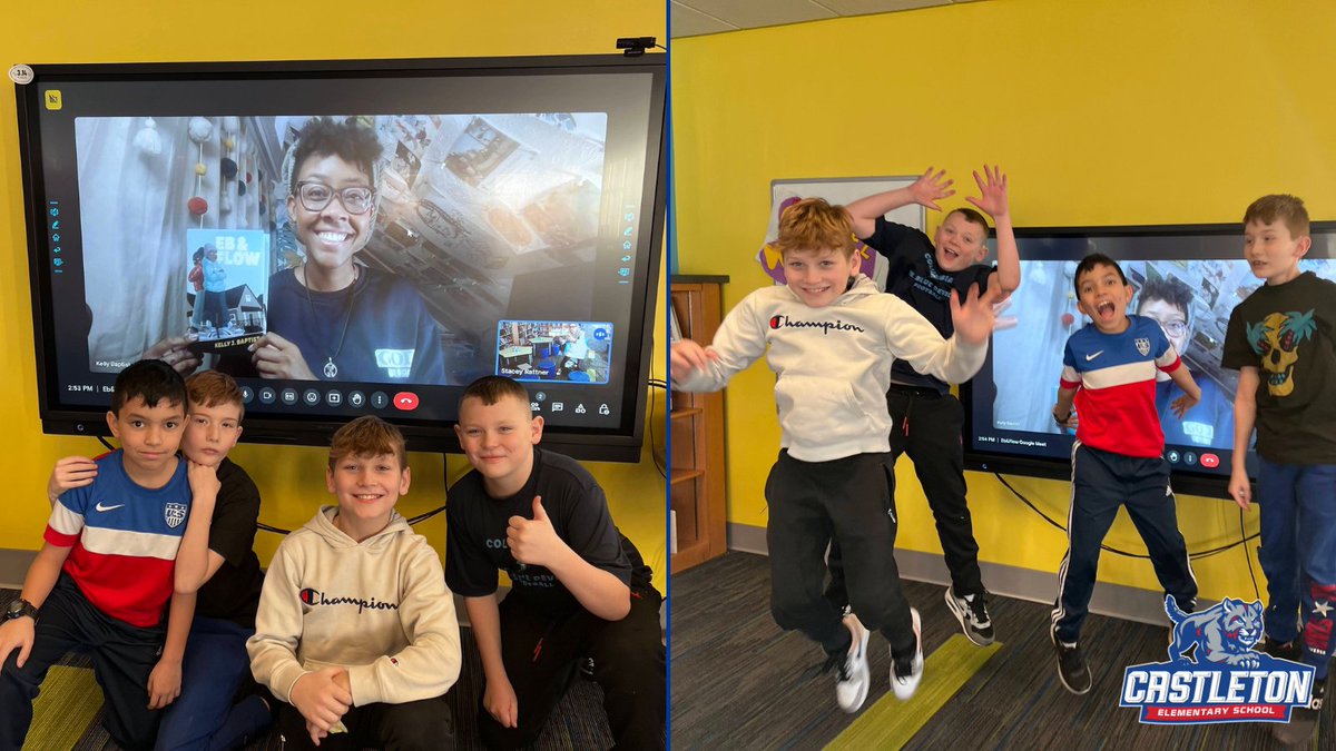 These students are rooting for 'Eb & Flow' by @kellyiswrite to win the Newbery Medal & had a virtual meet w/ her! They asked questions about writing the book & decisions that went into it. Plus they found out she likes red @Doritos (Nacho Cheese) more than blue (Cool Ranch).