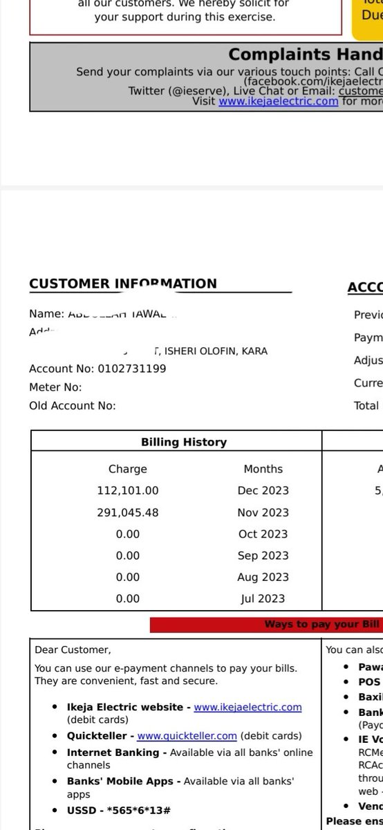 dupsydion's tweet photo. @IkejaElectric please look into this, our light was disconnected in Decwmber on the 20th, and we couldn't make the payment of 115,000 till January 8th, light was connected back on the 11th, today 19th we got another bill stating we even has arrears. 
This is thievery... https://t.co/aI454nKixK