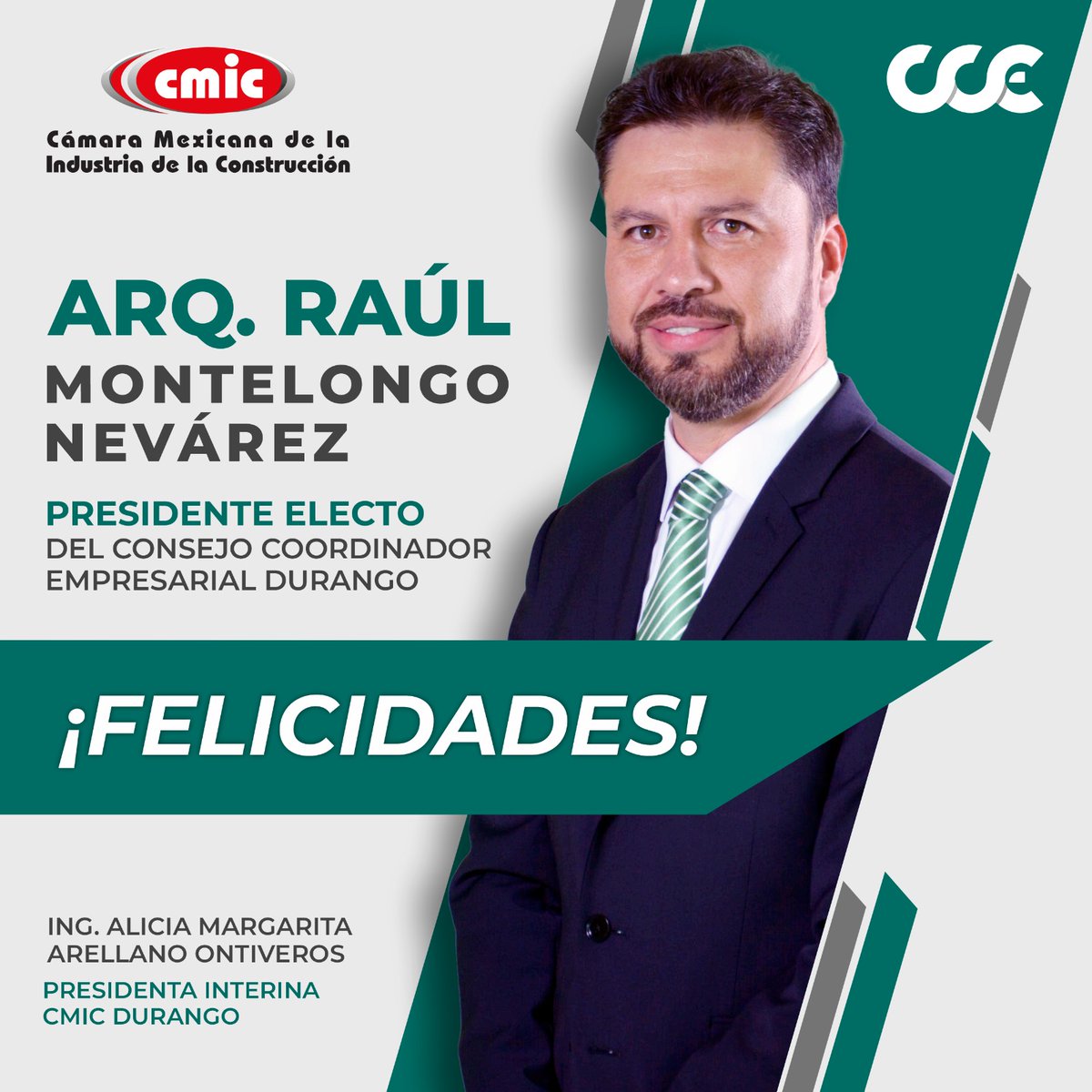 Nos complace enormemente felicitar al Arq. <a href="/montelongo_raul/">Raul Montelongo Nevarez</a>, por resultar electo como presidente del <a href="/CCEDGOMX/">CCE DURANGO</a>.
Cuenta con la #CMIC como aliada para seguir sumando esfuerzos y construir un ambiente propicio para el desarrollo empresarial en nuestro querido Durango.

¡Enhorabuena!