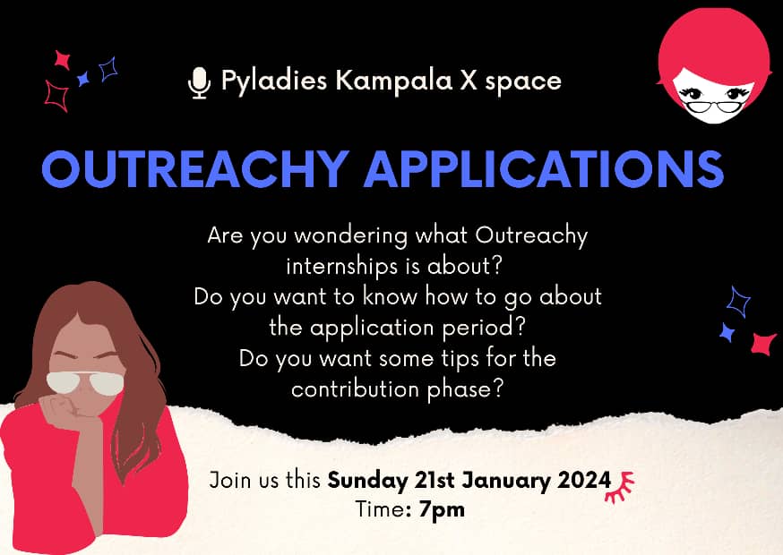 Pyladies Kampala (@pyladieskla) on Twitter photo Are planning to apply for the next outreachy intake? Join us this Sunday 7pm with guests interns <a href="/kizdorothy/">Dorothy Kabarozi🇺🇬</a> and Shakira, to give us tips on how to apply and standout in your application. Set a reminder for my upcoming Space! x.com/i/spaces/1OyJA… Are planning to apply for the next outreachy intake? Join us this Sunday 7pm with guests interns <a href="/kizdorothy/">Dorothy Kabarozi🇺🇬</a> and Shakira, to give us tips on how to apply and standout in your application. Set a reminder for my upcoming Space! x.com/i/spaces/1OyJA…