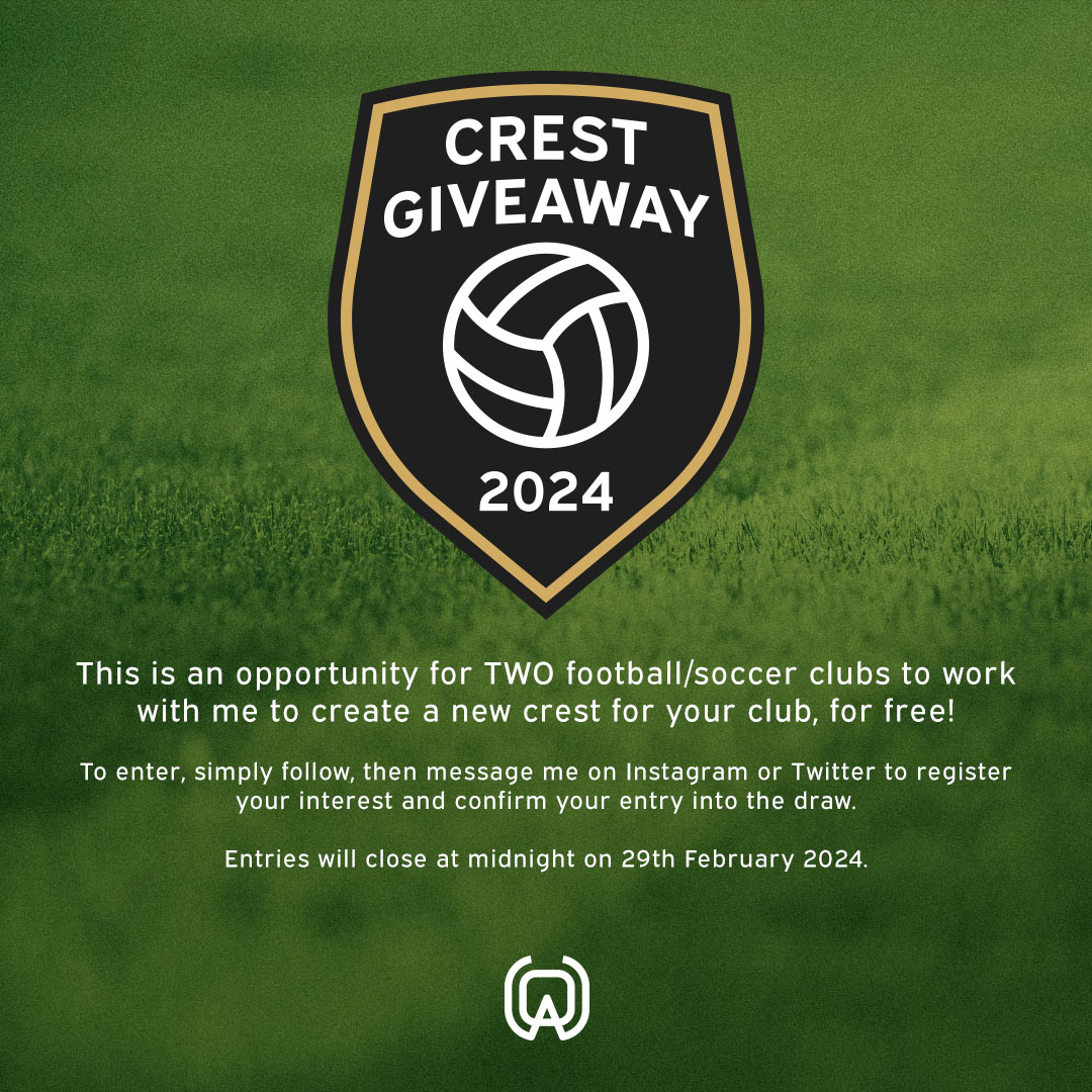 Back for 2024!

For the fourth year in a row, I am happy announce that I am giving away two opportunites for grassroot football/soccer teams to work with me to design a new crest for you club.

See image for details on how to enter.

Tag a team that you think would be interested!