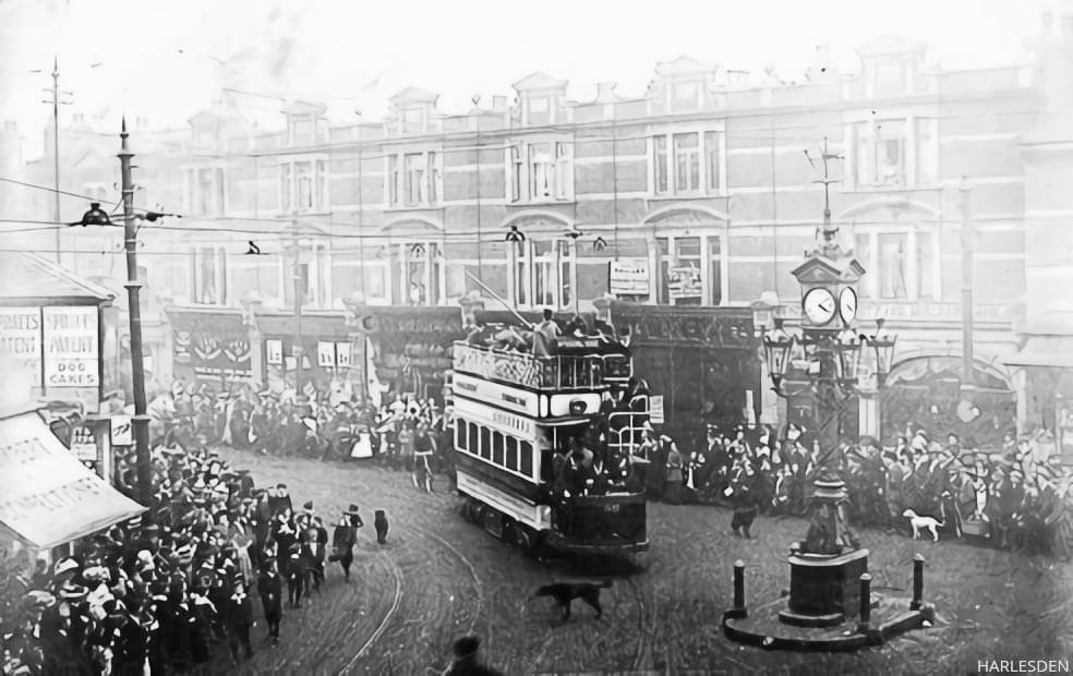 A photograph of the First Tram in Harlesden taken in 1906