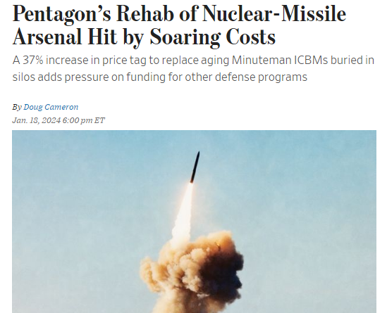 NewsZapper's tweet image. Pentagon’s Rehab of Nuclear-Missile Arsenal Hit by Soaring Costs
wsj.com/politics/natio…
#USHegemony #MakeWarNotPeacePolicy
#USsupport #UkraineWar