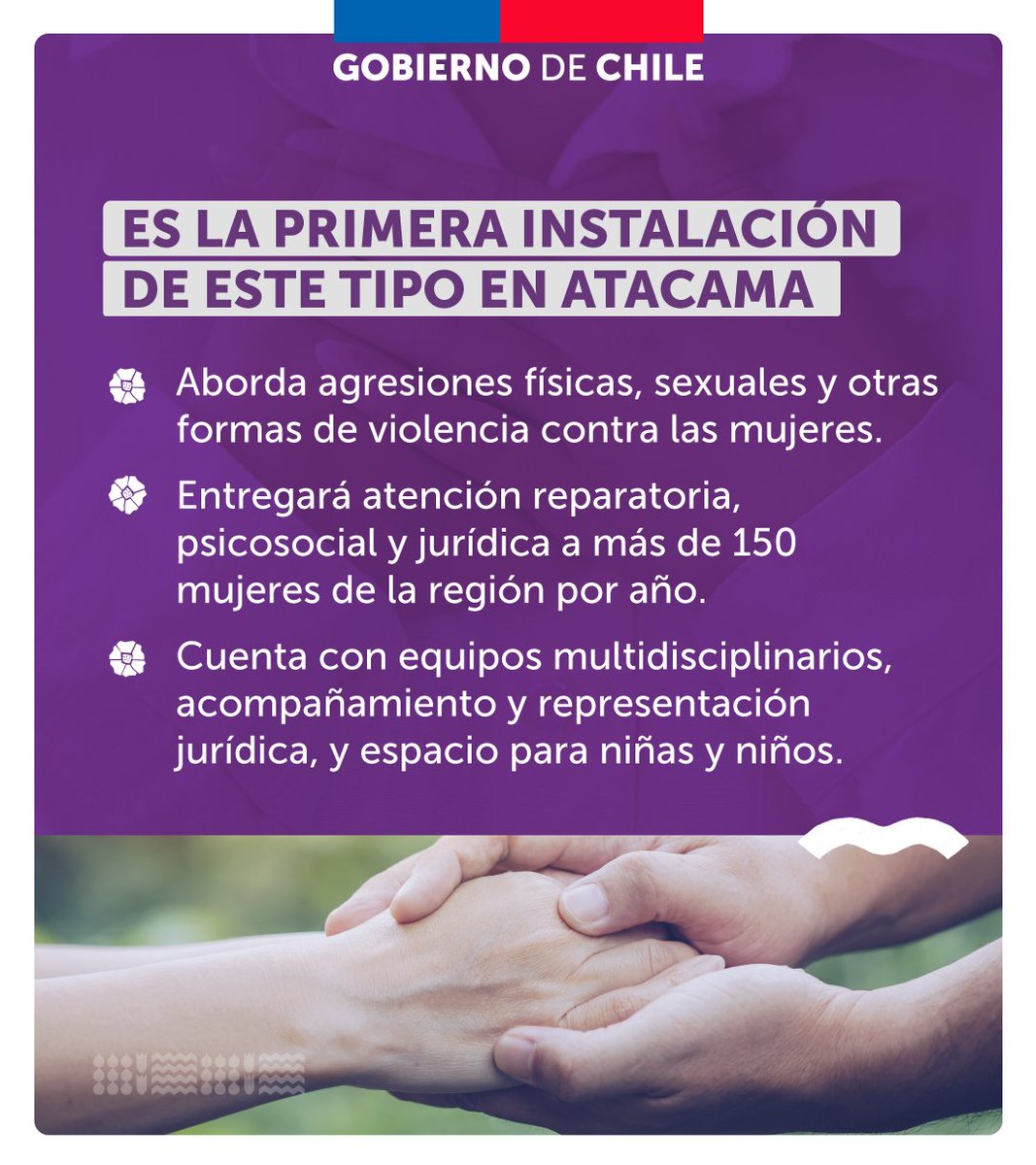 💜Inauguramos el 1er Centro de Atención Especializada en Violencia de Género de Atacama. Seguimos avanzando con el compromiso de promover una vida libre de violencia hacia las mujeres🤝 📞Si ves a una mujer en riesgo, llama al 133 (Carabineros) o al 134 (PDI) y haz la denuncia