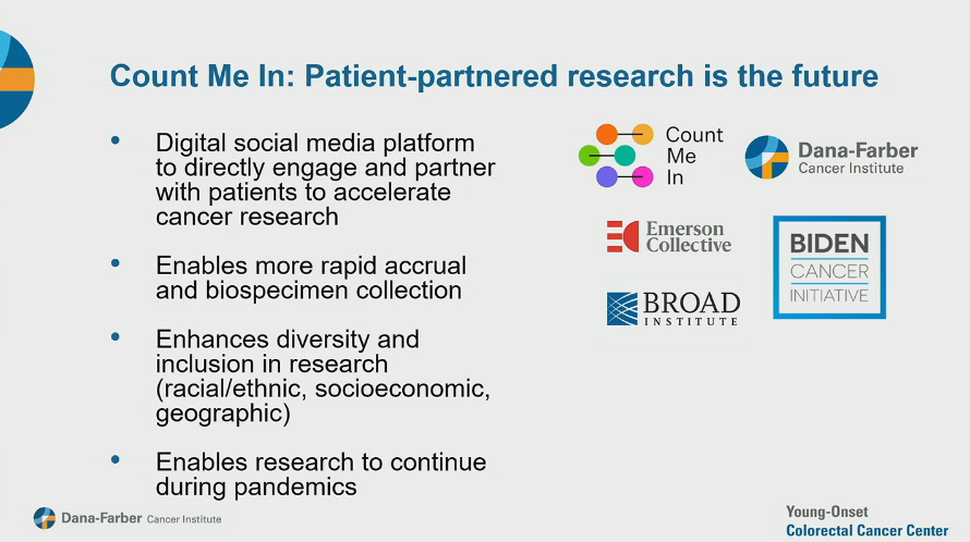 .@KimmieNgMD highlights @count_me_in, a new digital platform where young-onset cancer patients can gather and aggregate their experiences with the goal of accelerating research #GI24