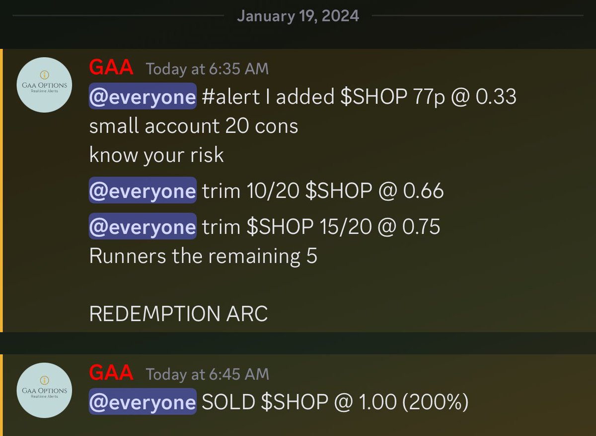 GaaOptions's tweet photo. $SHOP we took a big position on the 77p off the morning 50ma reject (5+15min). Once 77.2 was lost, we printed!

$SHOP 77p 0.33 to 1.00 (200%) 🎰

Notice how I don’t take baby trims ‼️

If you want grow your small accounts, join me at https://t.co/vR9RO3ciX7 https://t.co/1Ef6ltL768