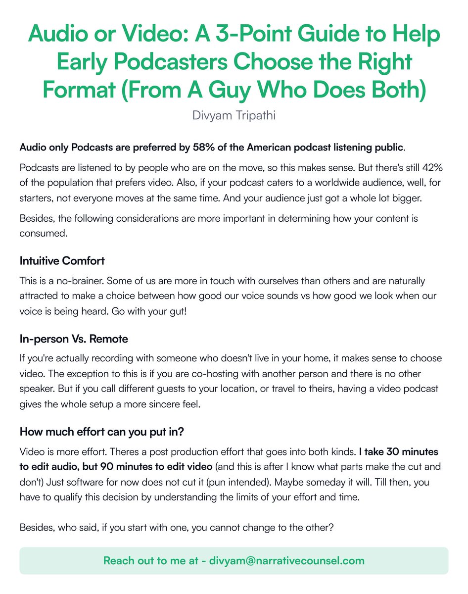 🎤 New to podcasting and torn between audio and video formats? 🤔

Read on and 
✅ Unveil 3 crucial factors to consider
✅ Make a choice you are confident about

🚀#PodcastCommunity  #PodcastingTips #Podcasters