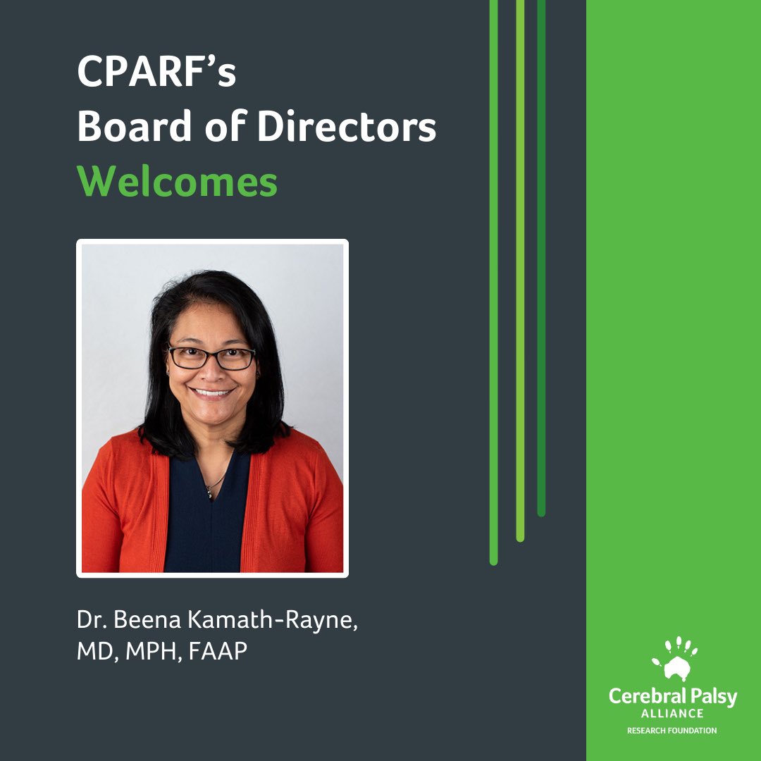 Cerebral Palsy Alliance Research Foundation (@researchforcp) on Twitter photo We’re thrilled to welcome Dr. Beena Kamath-Rayne to CPARF’s Board of Directors!
Â
@BeenaDoc is VP, Global Newborn & Child Health <a href="/AmerAcadPeds/">American Academy of Pediatrics</a> & focuses on clinical/transl. research, quality improvement & medical ed.
Let's celebrate Beena & her contributions to #ResearchForCP! We’re thrilled to welcome Dr. Beena Kamath-Rayne to CPARF’s Board of Directors!
Â
@BeenaDoc is VP, Global Newborn & Child Health <a href="/AmerAcadPeds/">American Academy of Pediatrics</a> & focuses on clinical/transl. research, quality improvement & medical ed.
Let's celebrate Beena & her contributions to #ResearchForCP!