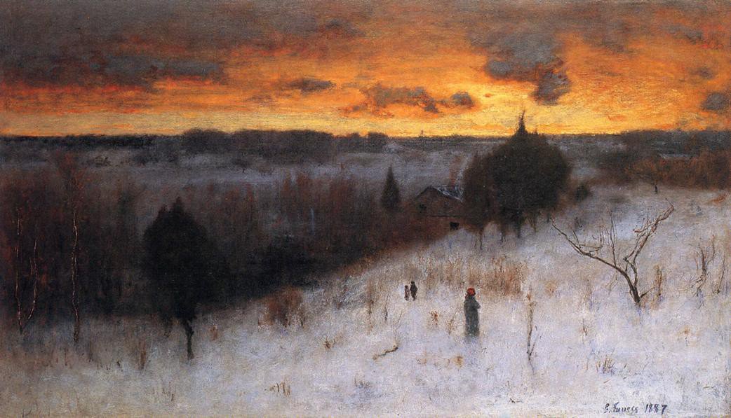 JohnConstableRA's tweet photo. Winter Evening by George Inness 1887 
Oil on Canvas https://t.co/ozpB6NHryV