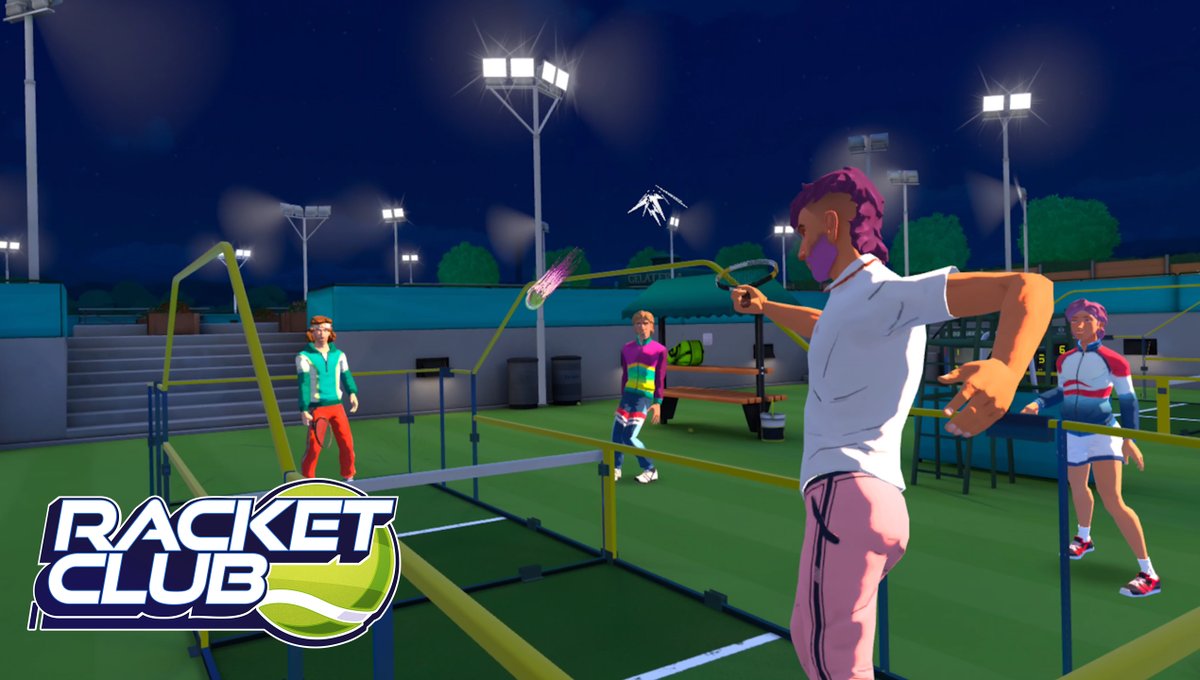 RacketClubGame's tweet photo. Any plans for Friday night? 🌙

Step into the club tonight and play a few matches of #RacketClubVR – we're open 24/7! 🎾 https://t.co/ErsgmE0yvR