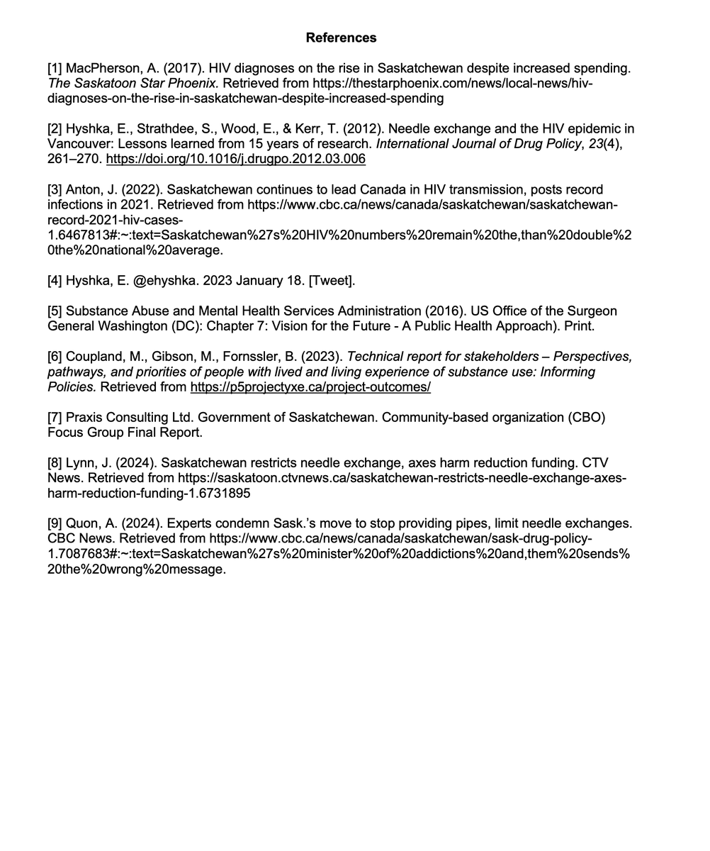Medical students <a href="/USask/">U of Saskatchewan</a> call on Saskatchewan's provincial government to reverse the decision to revert to 1-1 needle exchange and ban funding for safer smoking supplies and education. <a href="/ShripSk/">shrip_sk</a> #skpoli 👇🏻