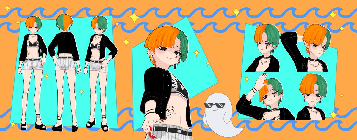 PumpkinSynth's tweet photo. Long awaited! Nunessa has a new alternative hairstyle! Beach Nunessa 🏖️ 

Design: Me 
Swimsuit top: @NueHakase 
3D Model: @AcidicDoll

#VTuber | #ENVtuber | #PumpkinNun 🏖️👻✨ https://t.co/Gejd3Ie5pA