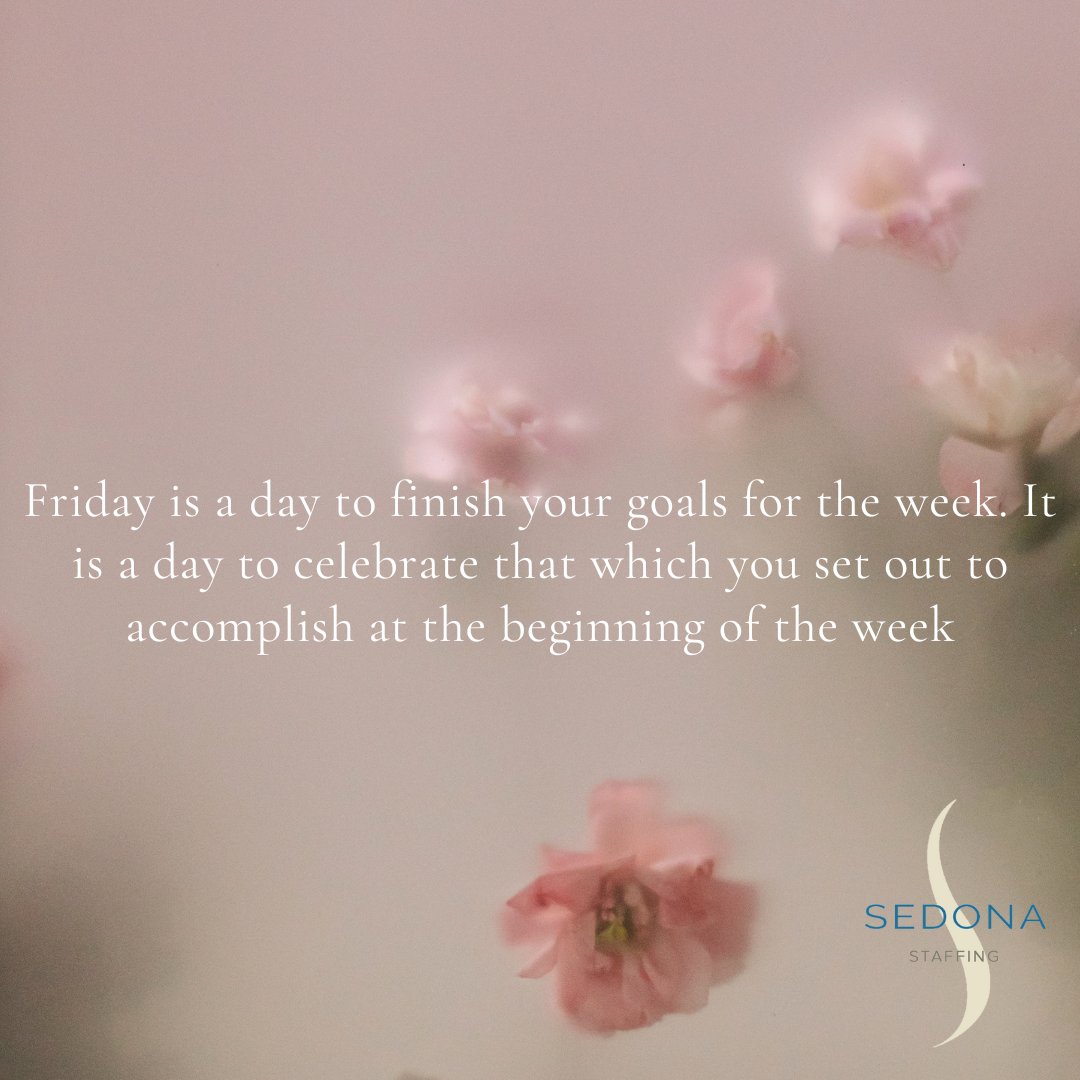 It's Friday😎❗

Friday is a day to finish your goals for the week. It is a day to celebrate that wich you set out to accomplish at the beginning of the week.

#friday #endofweek #goals #accomplishments #sedonastaffingcarlsbad #northcountysandiego #staffingagency #happyfriday