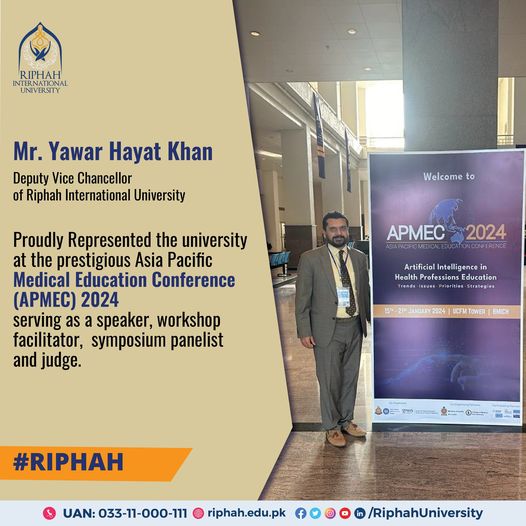 Dr. Yawar Hayat Khan proudly Represented the university at the prestigious Asia Pacific Medical Education Conference (APMEC) 2024 serving as a speaker, workshop facilitator, symposium panelist and judge