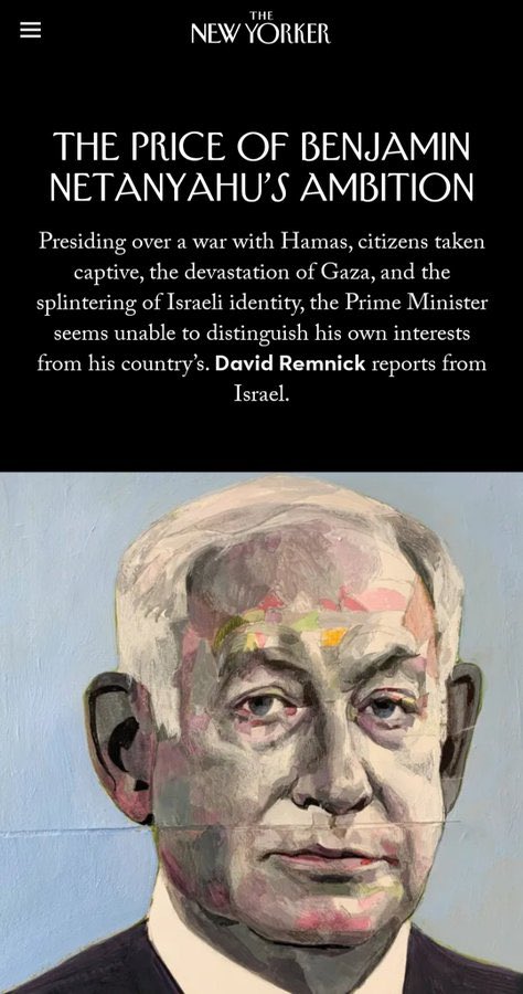 pitres's tweet photo. The Price of #Netanyahu’s Ambition by #DavidRemnick editor of @NewYorker is well worth the long read: deep dive into family background: paternal influence of an unremitting Jabotinsky acolyte, fraternal influence of a national hero who led Entebbe operation, & 16 yrs making him longest serving PM aswell as harrowing first hand accounts of those impacted on both sides since October 7th, rarified atmosphere of new normal in Israeli society
risks of war with Hezbollah & much more
➡️https://t.co/zr82Em9YDy