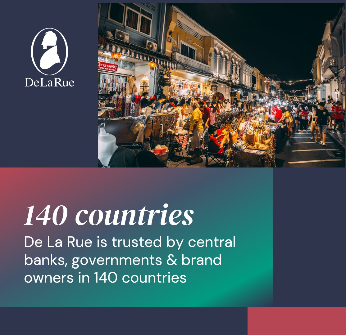 De La Rue is truly global! Our digital solutions and physical products are trusted by governments, central banks and international brands. We protect supply chains and cash cycles from counterfeiting and illicit trade in 140 countries. Find out more: hubs.ly/Q02h3b5V0
