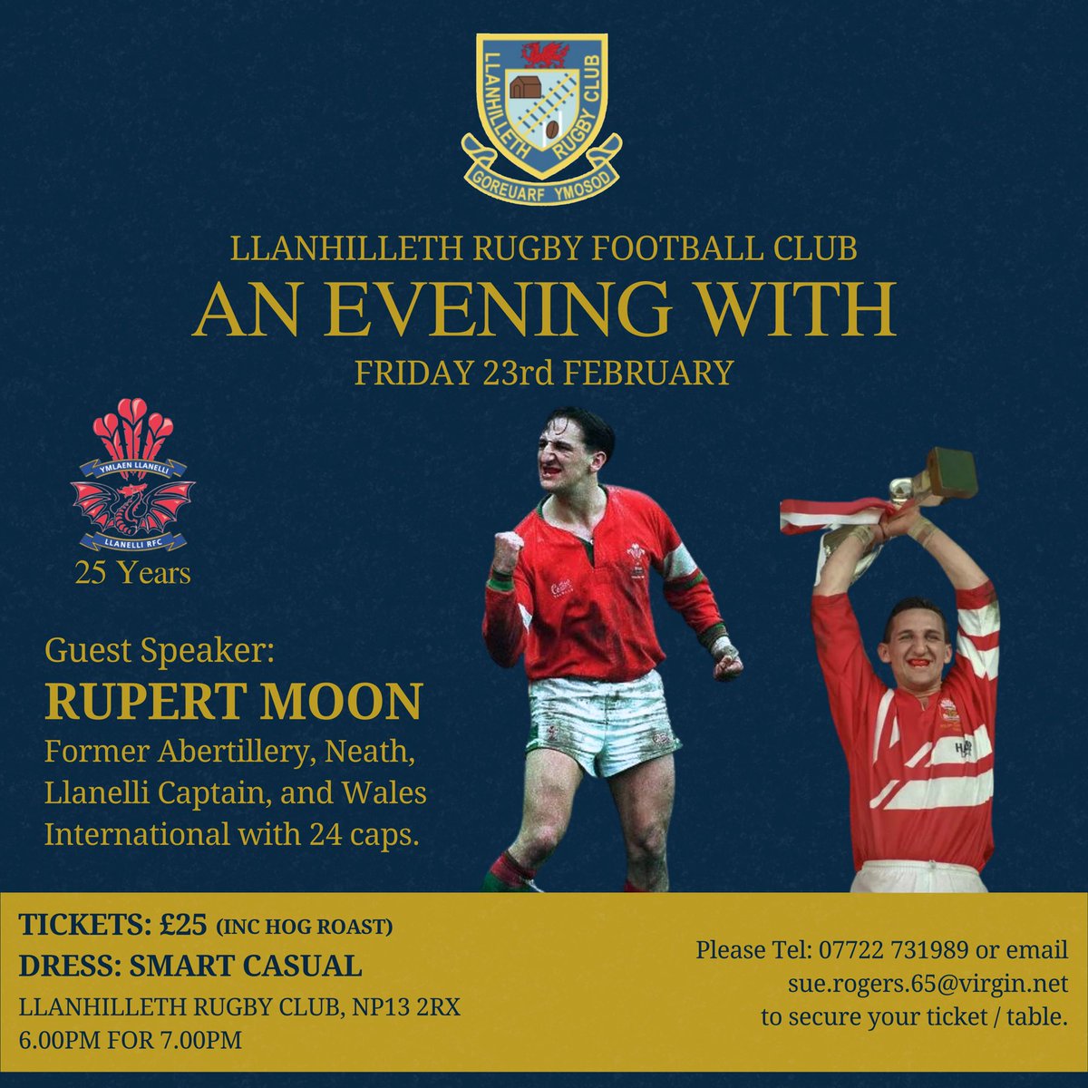 RFCLlanhilleth's tweet photo. AN EVENING WITH | There are LIMITED tickets available for our ‘An Evening With Rupert Moon’ Celebrating 25 years since the Welsh cup fixture against @LlanelliRFC 👍🏻

If you would like to purchase a ticket please DM the page, leave a comment or use the contact details below: https://t.co/sC442pjA3E