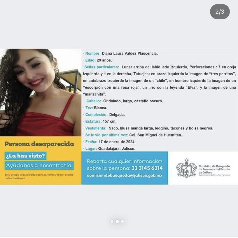Hace unos días se hizo pública la ficha de búsqueda de Diana Laura Valdez Plascencia.  

Hoy la Fiscalía informa que está muerta. 

Muy triste que un cartel que sostuvo tiempo atrás hablaba sobre el hartazgo de avisar que llegó viva. De coraje todo.