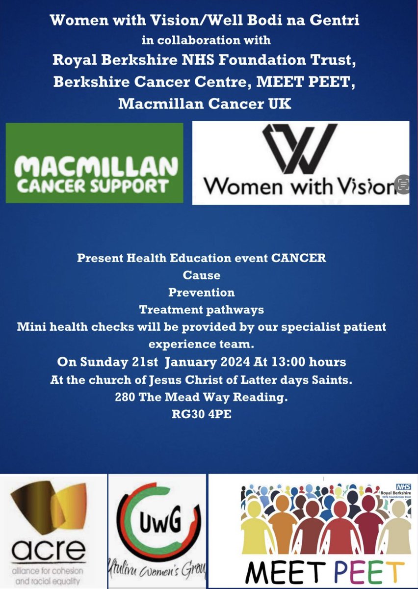 MeetPEET out for our Sierra Leonean community this Sunday. Bringing our amazing oncology specialists team to provide education around cancer as requested @Herrings18 @RBNHSFT @CEO_RBFT @ktpt1507 @m_worm @acrereading @UtulivuRdg @macmillancancer #CommunityEngagement #MeetPEET #HTH