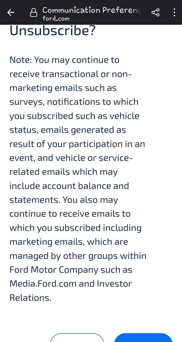 FormrPirateHntr's tweet photo. @Ford lose my email! When I unsubscribe that means I don't want any of your communications! https://t.co/wJGODVZg8s