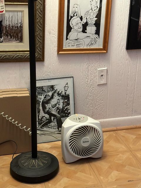 Sweet relief. The parental units had an extra, brand new mini-heater in the attic. The art space is saved.