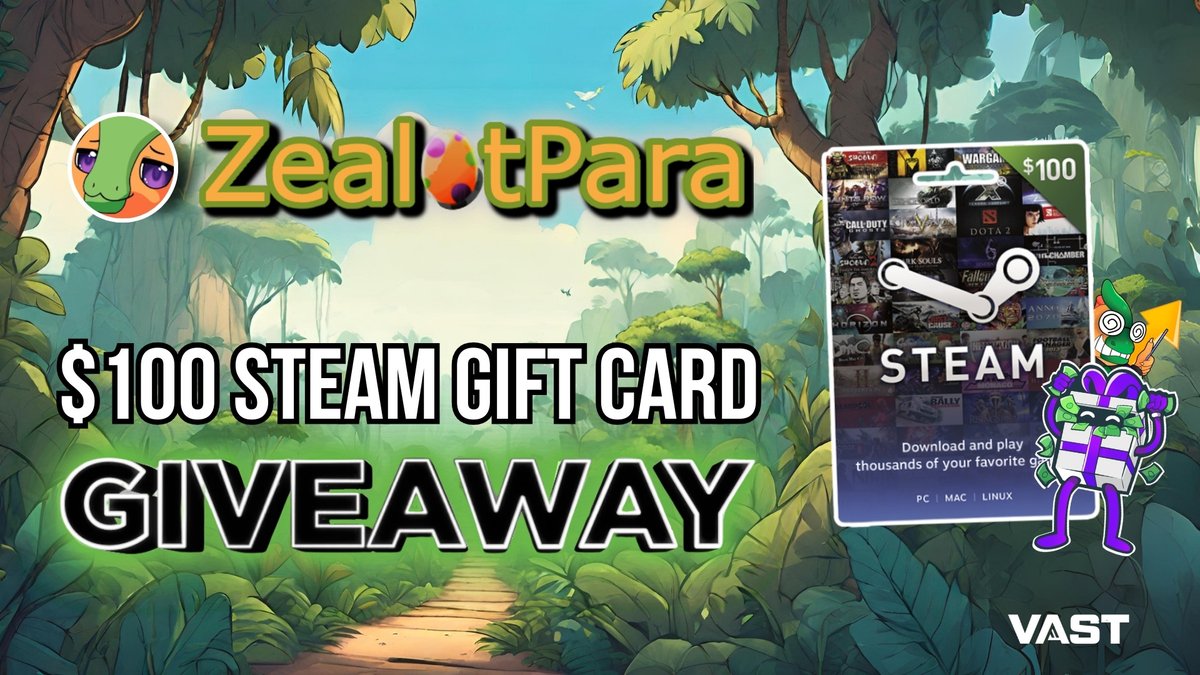 $100 Steam gift card or $100 Cash Giveaway!

To enter, perform these tasks via the link below:

❤️  Retweet + Like 

🪻  Follow <a href="/ZealotPara/">💜 ZealotPara 💚🧡🦕</a> 

Enter Here: vast.link/ZealotPara