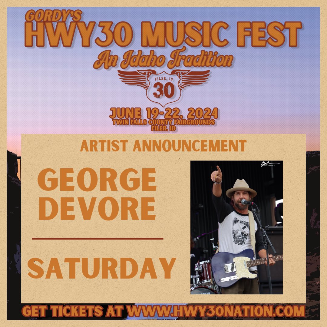 ‼️BAND ANNOUNCEMENT‼️

GEORGE DEVORE will be performing at <a href="/Hwy30MusicFest/">Hwy 30 Music Fest</a> on Saturday, June 22, 2024💥

Secure your passes to the party of the Summer by heading over to our NEW website.  🎫 hwy30nation.com