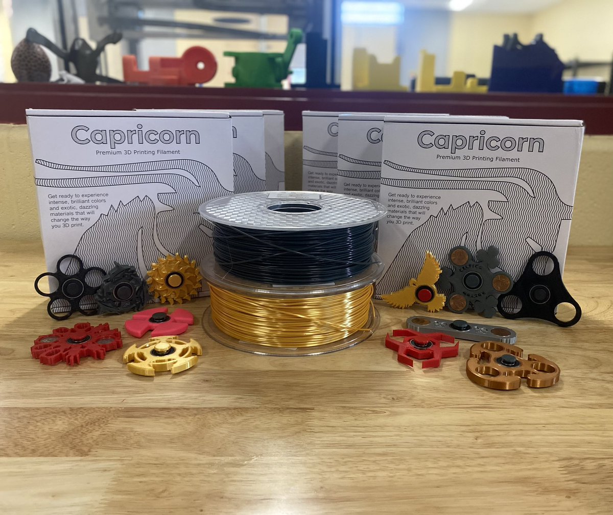 Thank you to @CapriconBodenTubes for their generous donation of 3D filament to Mr. Lindsey’s CAD class. The students used the filament in a fidget spinner project where they designed their own fidget spinners. The students got to 3D print their design and assemble it.