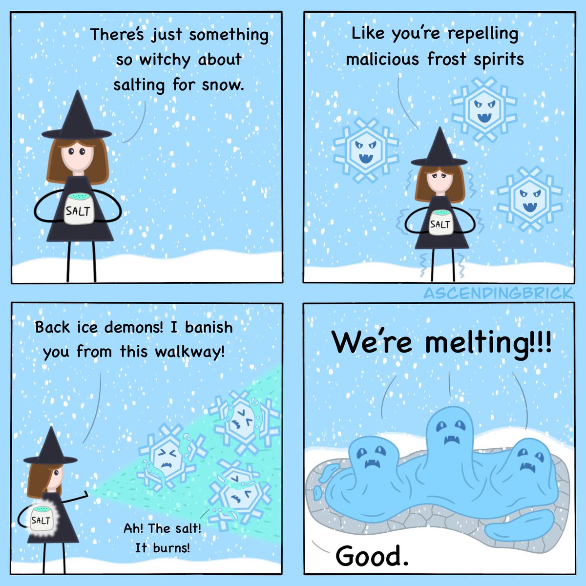 Ascendingbrick's tweet photo. The salt, it burns! 🧂
.
.
.
#comic #webcomic #relatable #witchy #witches #snowflakes #winter #salty #saltburn #artistsupport #digitalart https://t.co/TZMLHkgin7