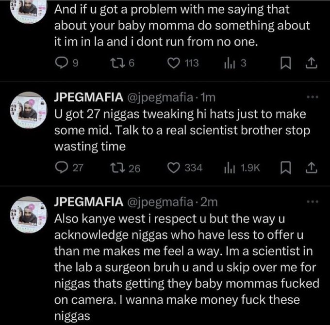 who the PHUCK is jpegmafia &amp; why is he coming fa me?😂 tell him ion like my baby daddy either lmao https://t