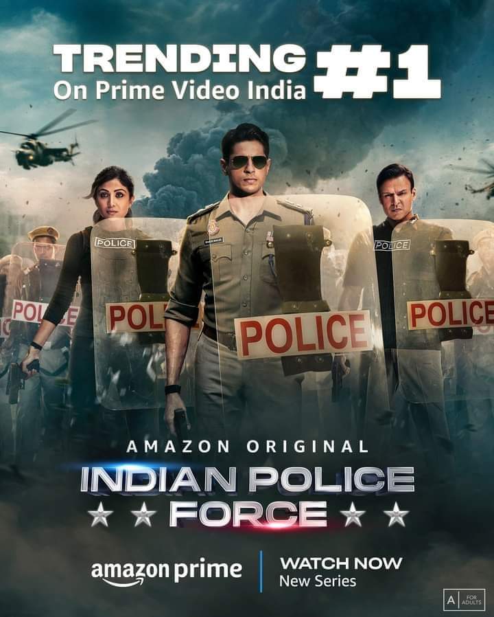 How can we not be number one when YOU ALL support the force! 💙
Thank you so much for the love🥹 
#IndianPoliceForceOnPrime, watch now @primevideoin. 
@itsrohitshetty @sidmalhotra @vivekoberoi @talwarisha @rohitshettypicturez @reliance.entertainment @tseries.
#ShilpaTaraShetty 🌟