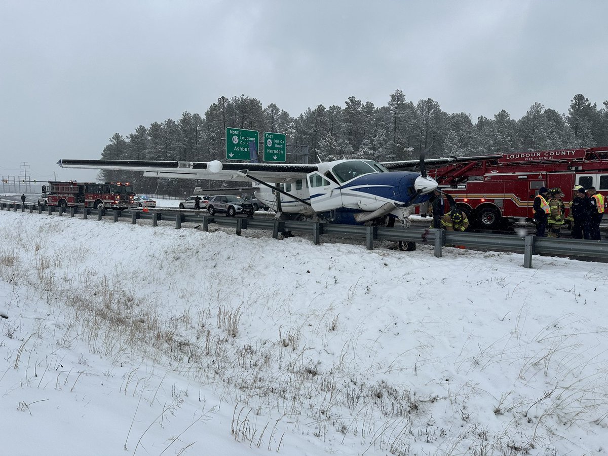 Emergency Landing on Loudoun County Parkway - on perimeter of Dulles Intl.  Looks like a superb job in inclement weather with no serious injuries - TBD.

<a href="/FoxNews/">Fox News</a> <a href="/ABC/">ABC News</a> <a href="/Dulles_Airport/">Dulles Airport (IAD)</a>  <a href="/TheAviationist/">The Aviationist</a>